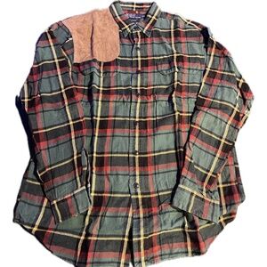 VTG POLO Ralph Lauren Men's Plaid Flannel Button Up with Suede Patch